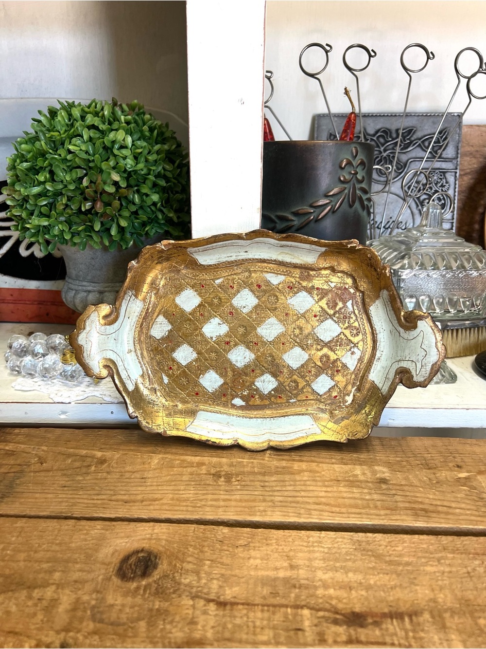 Vintage small Florentine tray gold decor regency Italian